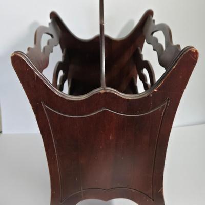 LOT 165X: MCM Wooden Magazine Holder and Brass-tone and Mirror Round Plant Stand/Side Table