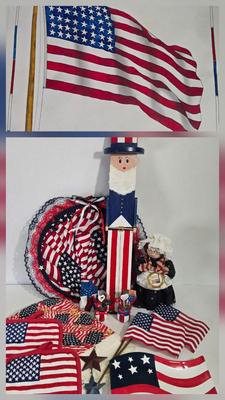 LOT 169X: "God Bless America" / Patriotic Lot Including Uncle Sam, Himself, Small Candy Dish, Pot Holders, Old Glory Drawn by...