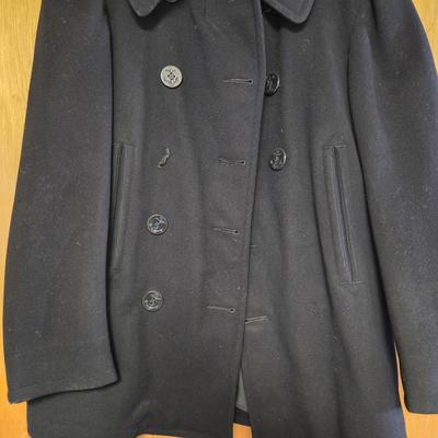 LOT 170X: Multiple Men's Suits, Sports Coats, and Naval Clothing Factory Peacoat / Some Sizes Shown, Others unknown