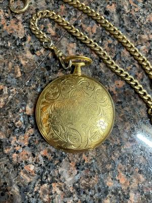 Gold-Tone Pocket Watch with Matching Chain