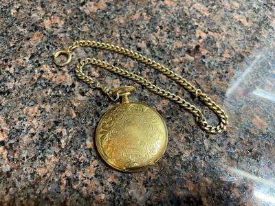 Gold-Tone Pocket Watch with Matching Chain