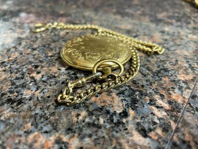 Gold-Tone Pocket Watch with Matching Chain