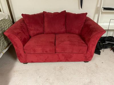Red Two-Seater Upholstered Sofa with Cushions