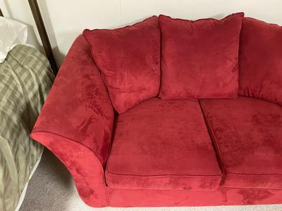 Red Two-Seater Upholstered Sofa with Cushions