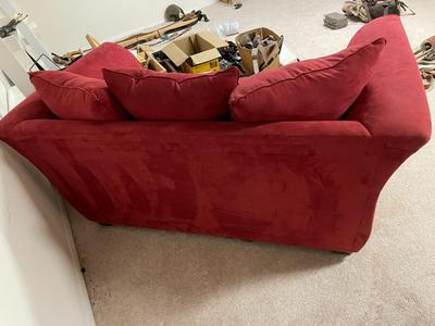Red Two-Seater Upholstered Sofa with Cushions