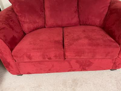 Red Two-Seater Upholstered Sofa with Cushions