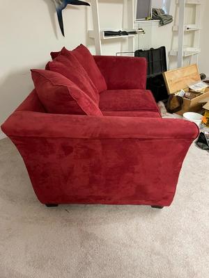 Red Two-Seater Upholstered Sofa with Cushions