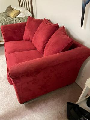 Red Two-Seater Upholstered Sofa with Cushions