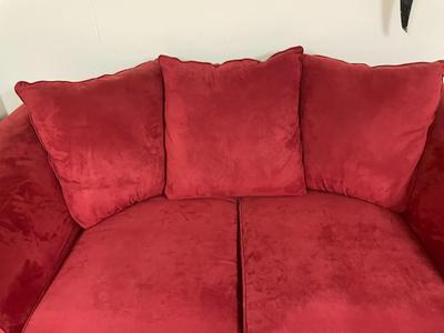 Red Two-Seater Upholstered Sofa with Cushions