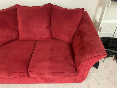 Red Two-Seater Upholstered Sofa with Cushions