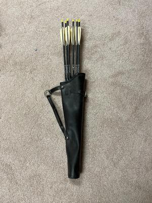 Leather Archery Quiver with Arrows