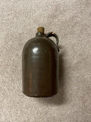 Brown Stoneware Jug with Handle and Cork Stopper
