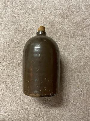 Brown Stoneware Jug with Handle and Cork Stopper