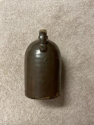 Brown Stoneware Jug with Handle and Cork Stopper
