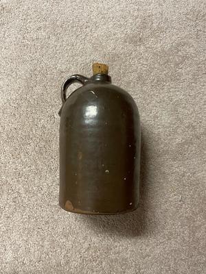 Brown Stoneware Jug with Handle and Cork Stopper