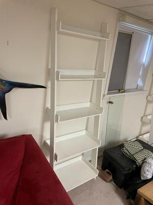 Pair of White Freestanding Ladder-Style Shelving Units
