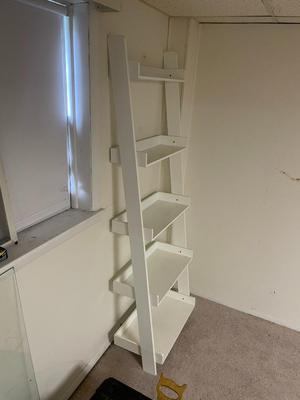 Pair of White Freestanding Ladder-Style Shelving Units