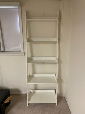 Pair of White Freestanding Ladder-Style Shelving Units