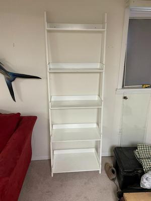 Pair of White Freestanding Ladder-Style Shelving Units
