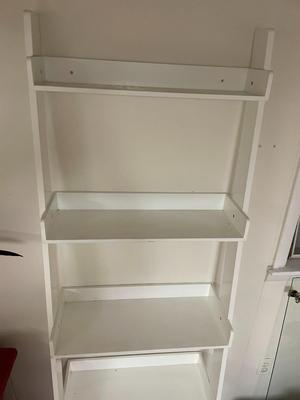 Pair of White Freestanding Ladder-Style Shelving Units