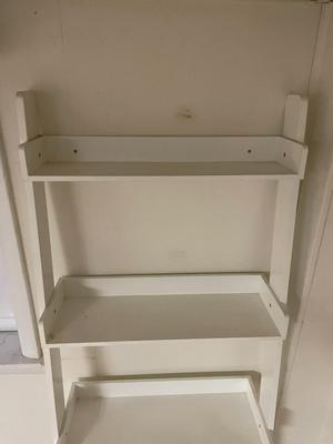 Pair of White Freestanding Ladder-Style Shelving Units
