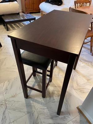Compact Wooden Bar Table with Two Stools