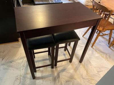 Compact Wooden Bar Table with Two Stools