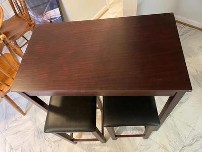 Compact Wooden Bar Table with Two Stools