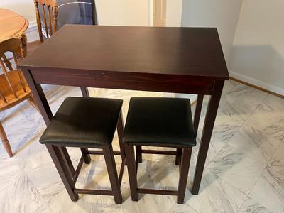 Compact Wooden Bar Table with Two Stools