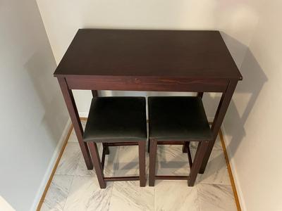 Compact Wooden Bar Table with Two Stools