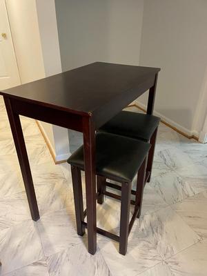 Compact Wooden Bar Table with Two Stools