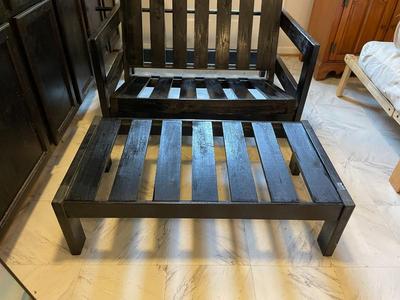 Black Wood Convertible Chair and Ottoman Set