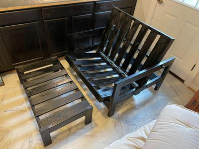Black Wood Convertible Chair and Ottoman Set