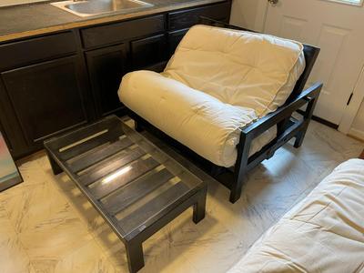 Black Wood Convertible Chair and Ottoman Set
