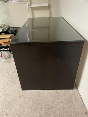 Dark Wood Desk with Glass Top Surface