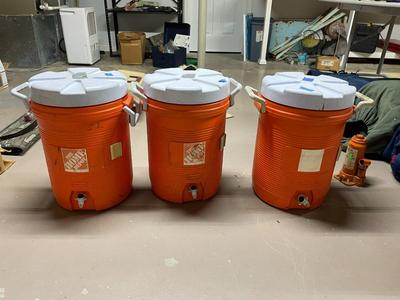 Three Home Depot 5-Gallon Beverage Coolers
