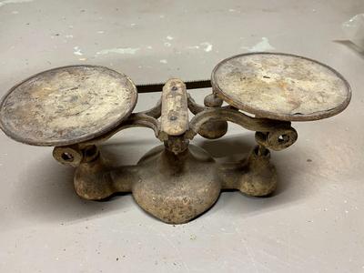 Vintage Cast Iron Balance Scale with Two Pans