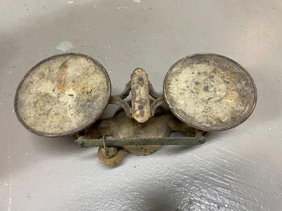 Vintage Cast Iron Balance Scale with Two Pans