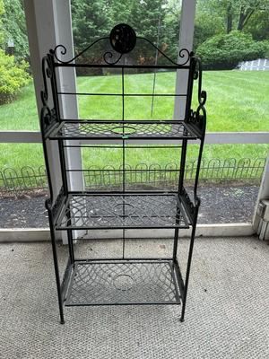 Black Wrought Iron Three-Tier Bakers Rack