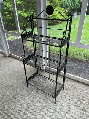 Black Wrought Iron Three-Tier Bakers Rack