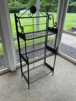 Black Wrought Iron Three-Tier Bakers Rack