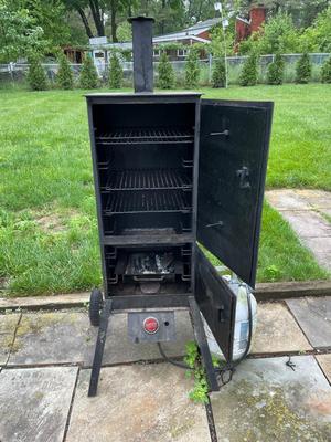 Custom Made Black Outdoor Propane Smoker with Multiple Racks