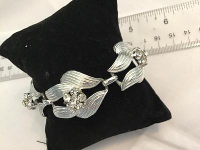 Rhinestone Domed Cluster Silver Tone Bracelet