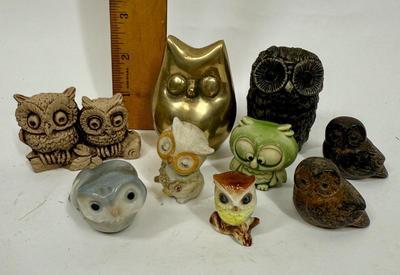 Vintage Owl Collection - ceramic, brass, resin, misc.