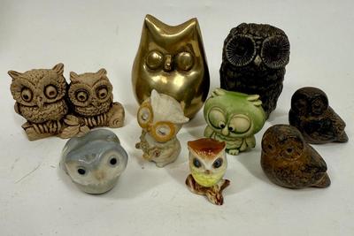 Vintage Owl Collection - ceramic, brass, resin, misc.
