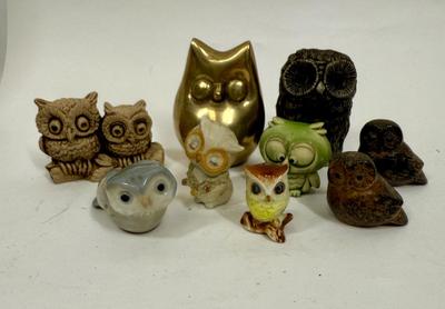 Vintage Owl Collection - ceramic, brass, resin, misc.