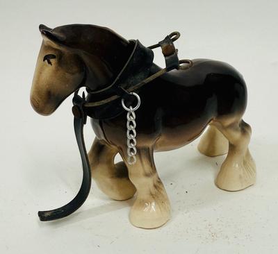 Vintage Porcelain Ceramic Clydesdale Horse Figurine with yoke