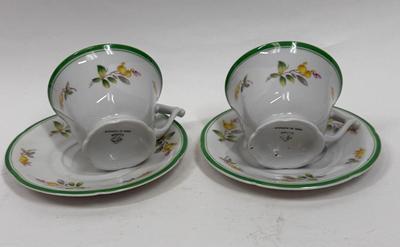 2 Teacup and Saucer sets - Green White with Yellow Flowers - made in Portugal