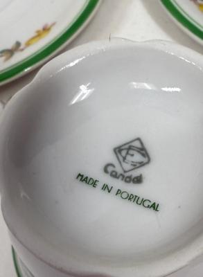 2 Teacup and Saucer sets - Green White with Yellow Flowers - made in Portugal