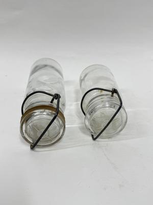 2 Vintage Wheaton Glass Jar w/ Wire Bail & Lid - USA Made